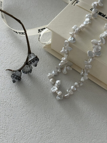 White Keshi Pearl Necklace — Fine Silver